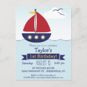 かわいい航海の帆船キッズバースデーパーティー インビテーションポストカード (正面)