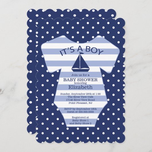 かわいい航海の帆船ベビーシャワー招待状 招待状 (正面/裏面)