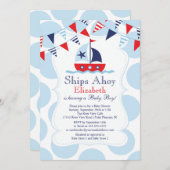 かわいい航海の帆船ボーイズ赤ちゃんシャワー招待状 招待状 (正面/裏面)