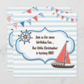 かわいい航海の帆船ボーイズ1歳の誕生日招待状 招待状 (正面/裏面)