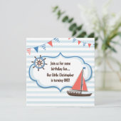 かわいい航海の帆船ボーイズ1歳の誕生日招待状 招待状 (スタンド正面)