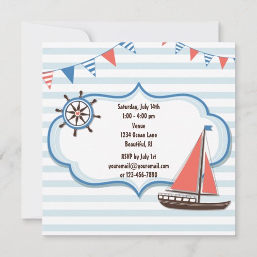 かわいい航海の帆船ボーイズ1歳の誕生日招待状 招待状 (裏面)