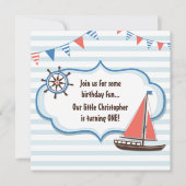かわいい航海の帆船ボーイズ1歳の誕生日招待状 招待状 (正面)