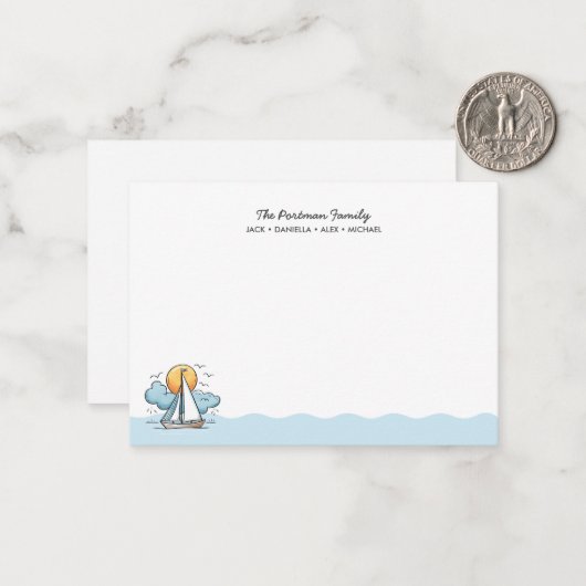 かわいい航海の帆船家族のグリーティングカード ノートカード (正面/裏面インサイチュ)