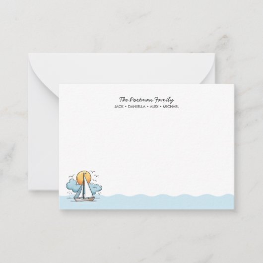 かわいい航海の帆船家族のグリーティングカード ノートカード (正面)