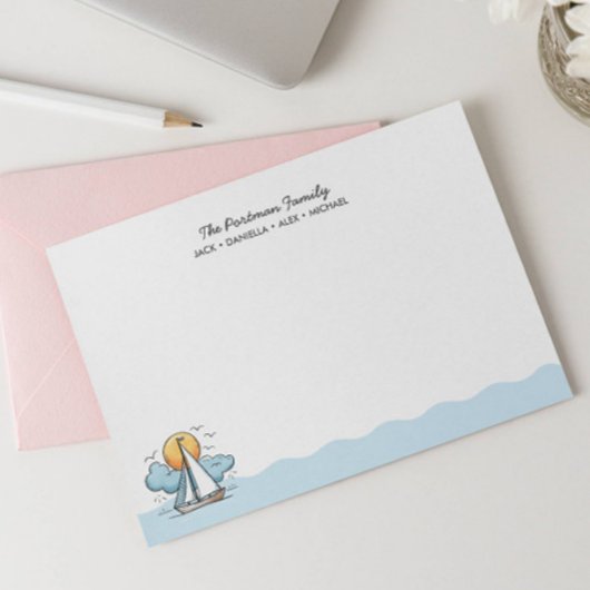 かわいい航海の帆船家族のグリーティングカード ノートカード