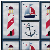 かわいい航海の帆船、灯台、いかり工芸品 ファブリック (クローズアップ)