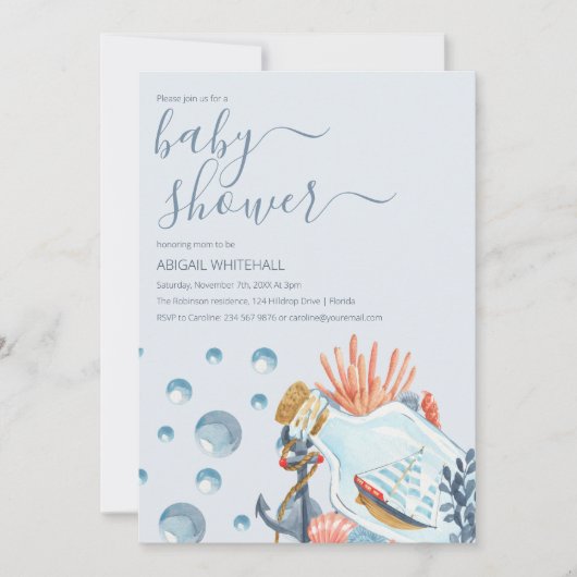 かわいい航海の水彩赤ちゃんシャワー招待状 招待状 (正面)