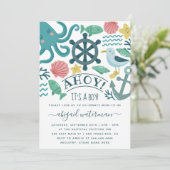 かわいい航海の海のクリッターが男の子のベビーシャワー 招待状 (スタンド正面)