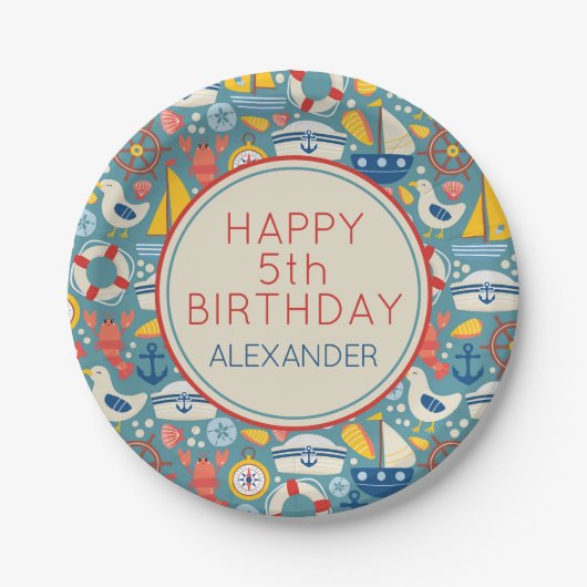 かわいい航海の海の生きパーソナライズされた物 ペーパープレート (正面)