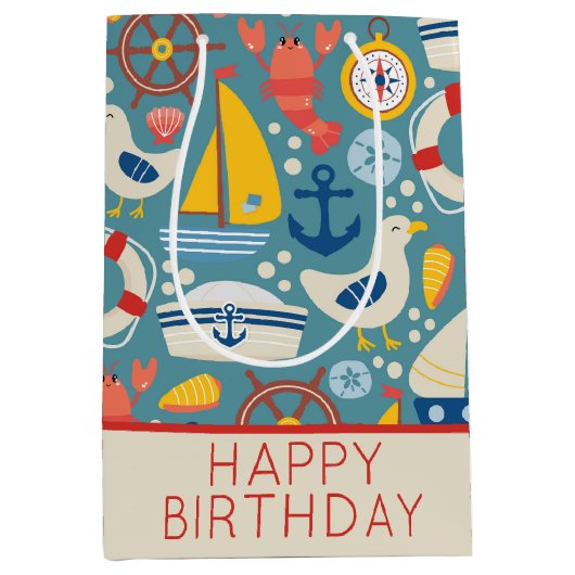 かわいい航海の海の生きパーソナライズされた物 ミディアムペーパーバッグ (正面)