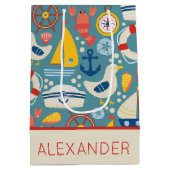 かわいい航海の海の生きパーソナライズされた物 ミディアムペーパーバッグ (裏面)