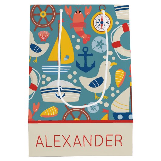 かわいい航海の海の生きパーソナライズされた物 ミディアムペーパーバッグ (裏面)