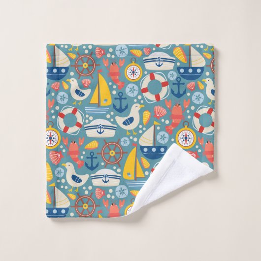 かわいい航海の海の生物 バスタオルセット (ウォッシュタオル)