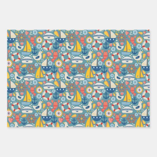 かわいい航海の海の生物 ラッピングペーパーシート (正面3)