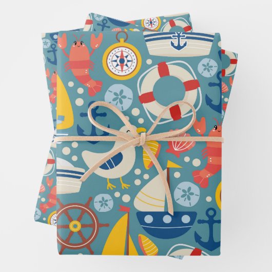 かわいい航海の海の生物 ラッピングペーパーシート (インサイチュ)