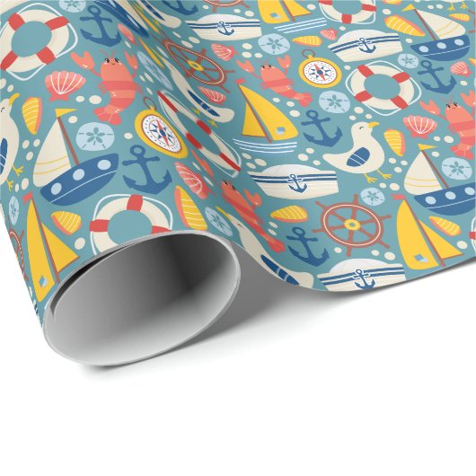 かわいい航海の海の生物 ラッピングペーパー (ロールコーナー)