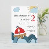 かわいい航海の海セールボートボーイ2nd誕生日 招待状 (スタンド正面)