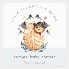 かわいい航海の海賊の船ライオンかわいい赤ちゃんシャワー スクエアシール