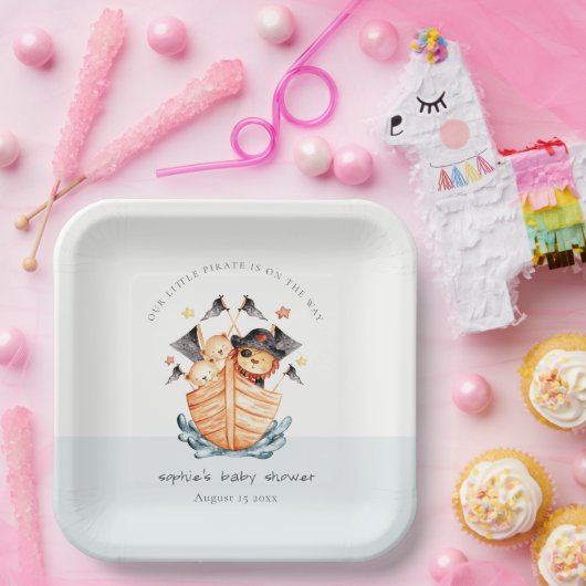 かわいい航海の海賊の船ライオンかわいい赤ちゃんシャワー ペーパープレート (パーティー)
