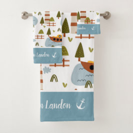 かわいい航海の灯台とボートキッド柄 バスタオルセット