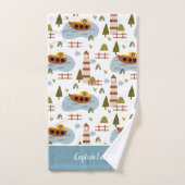 かわいい航海の灯台とボートキッド柄 バスタオルセット (ハンドタオル)