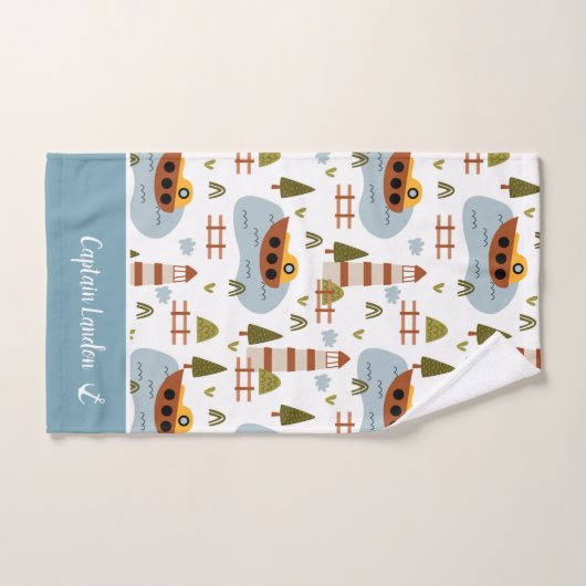 かわいい航海の灯台とボートキッド柄 バスタオルセット (ハンドタオル)