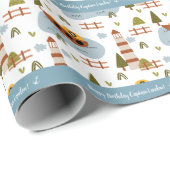 かわいい航海の灯台とボートキッド柄 ラッピングペーパー (ロールコーナー)