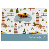 かわいい航海の灯台とボートキッド柄 ラージペーパーバッグ (正面)