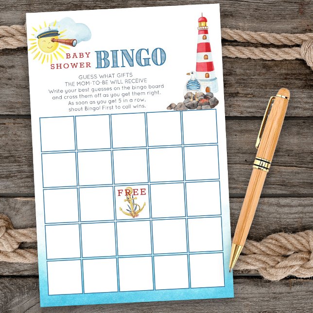 かわいい航海の赤ちゃんシャワービンゴゲーム (Baby Bingo game card from my Ahoy it's a boy Nautical Baby Shower collection)