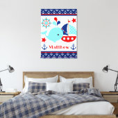 かわいい航海の青いクジラといかり柄 キャンバスプリント (インサイチュ (寝室))