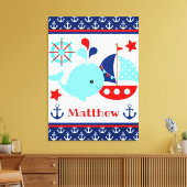 かわいい航海の青いクジラといかり柄 キャンバスプリント (インサイチュ (リビング))