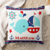 かわいい航海の青いクジラといかり柄 クッション (ブランケット)