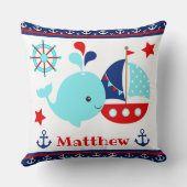 かわいい航海の青いクジラといかり柄 クッション (裏面)