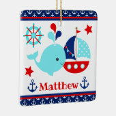 かわいい航海の青いクジラといかり柄 セラミックオーナメント (右)