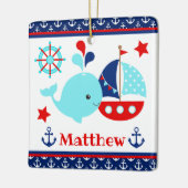 かわいい航海の青いクジラといかり柄 セラミックオーナメント (左)