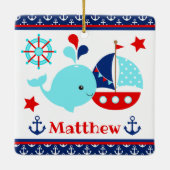 かわいい航海の青いクジラといかり柄 セラミックオーナメント (裏面)