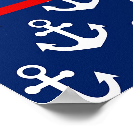 かわいい航海の青いクジラといかり柄 ポスター (角)