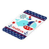 かわいい航海の青いクジラといかり柄 マグネット (左側)