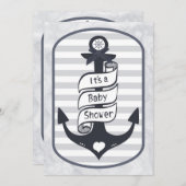 かわいい航海アンカーの弓とストライプのベイビーシャワー 招待状 (正面/裏面)