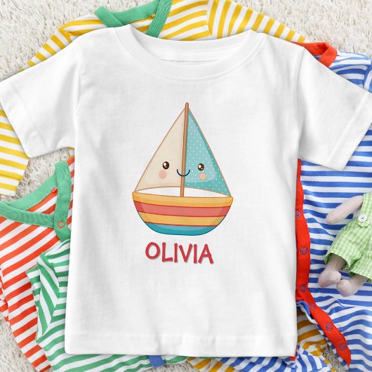 かわいい航海カラフル帆船 ベビーTシャツ
