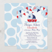 かわいい航海セーリングボート男の子ベビーシャワー招待状 招待状 (正面/裏面)