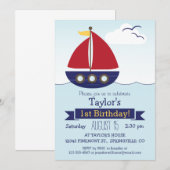 かわいい航海帆船の子供の誕生日パーティー 招待状 (正面/裏面)