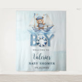 かわいい航海青い船のテディベア男の子ベイビーシャワー タペストリー (正面)