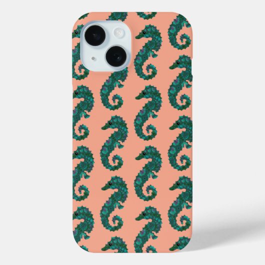 かわいい航海風の青緑と珊瑚のタツノオトシゴ柄 Case-Mate iPhoneケース (裏面)