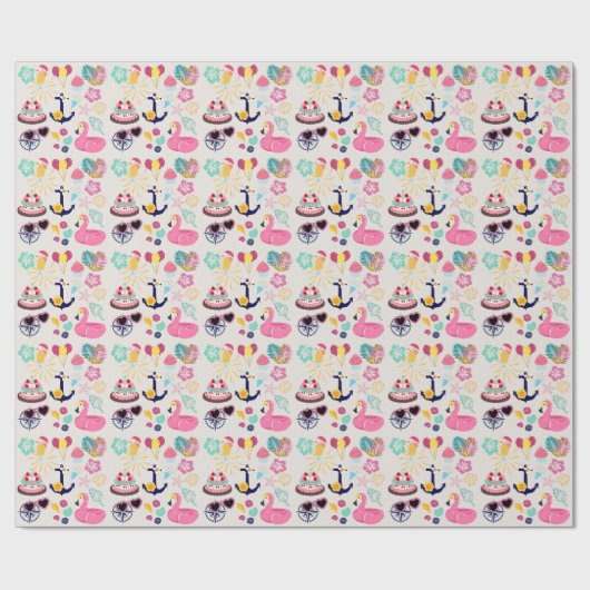 かわいい航海風バースデー ラッピングペーパー (フラット)