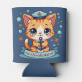 かわいい航海風猫の帆船の錨のパロディ 缶クーラー (裏面)