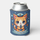 かわいい航海風猫の帆船の錨のパロディ 缶クーラー (缶裏面)