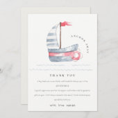 かわいい航海 ソフト 赤 青 ヨット 子供の誕生日 サンキューカード (正面/裏面)