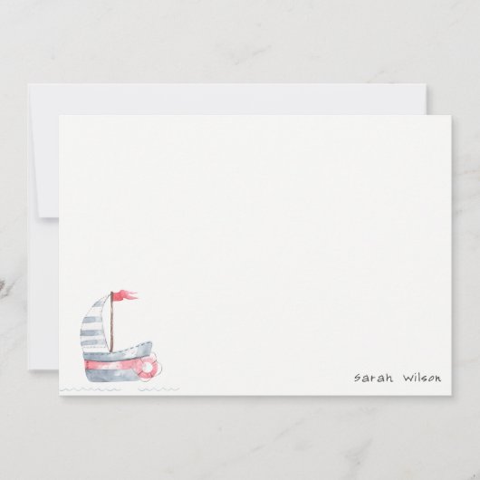 かわいい航海 ソフト 赤 青 ヨット 子供の誕生日 ノートカード (正面)